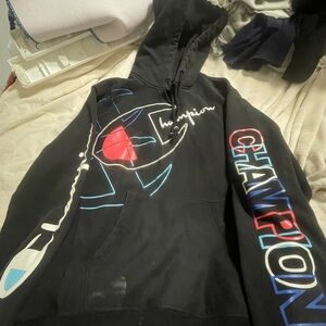 Champion Black Hoodie with Vibrant Logo